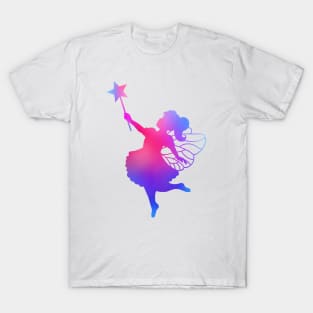 Pink to Blue Ombre Fairy Girl Silhouette T-Shirt